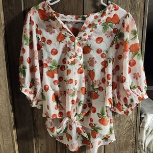 Strawberry And Cherry Tie Blouse